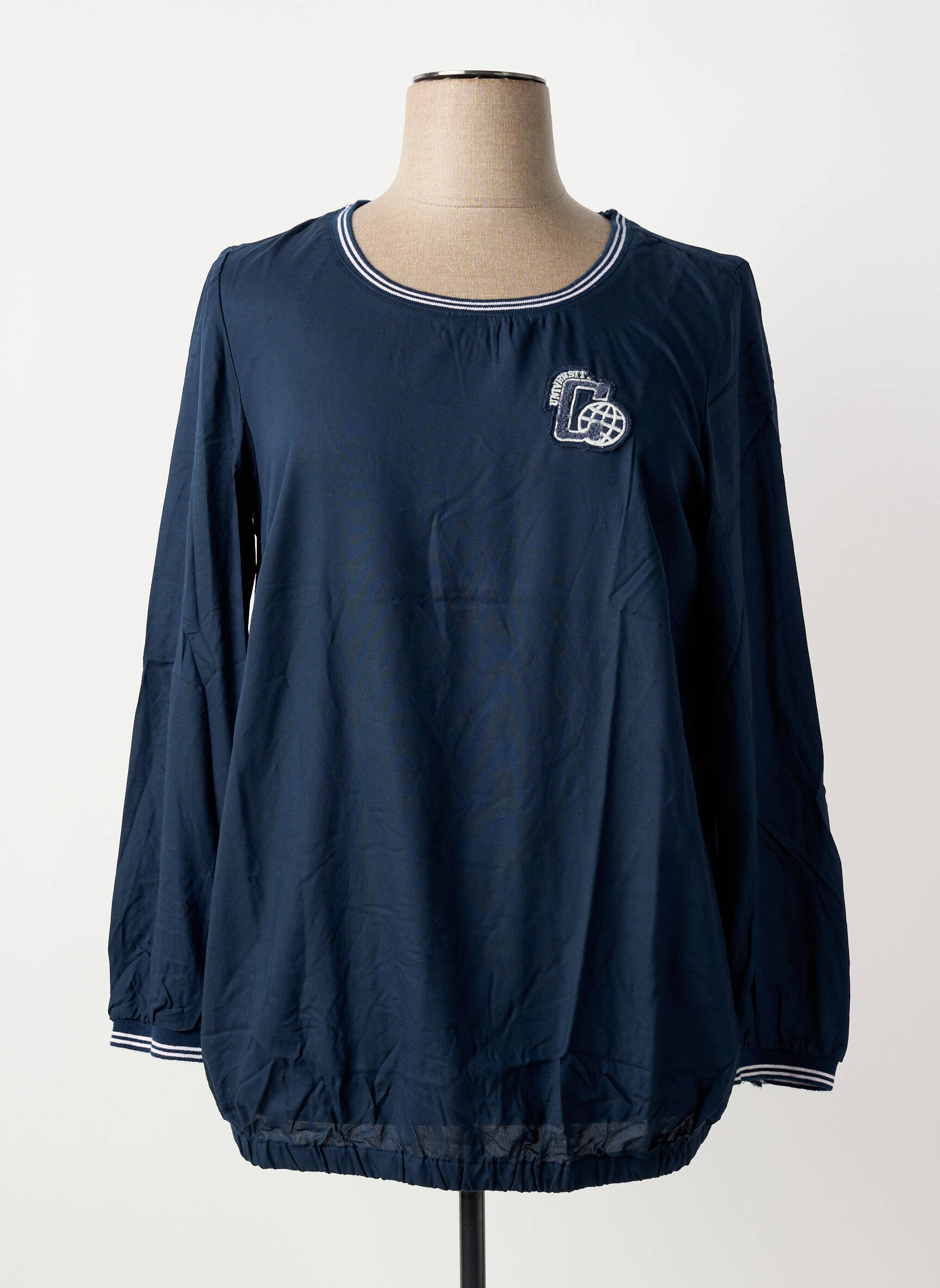Blouse col rond manches longues bleu SHEEGO femme