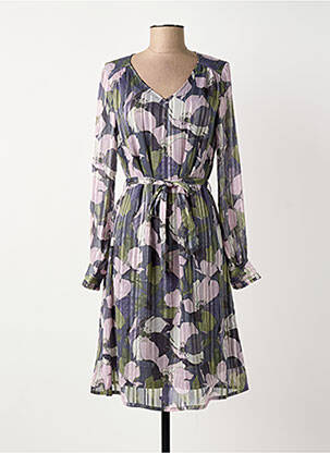 Robe mi-longue imprimé fleurs manches longues violet DAMART femme