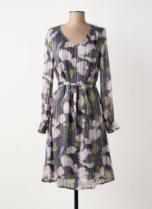 Robe mi-longue imprimé fleurs manches longues violet DAMART femme