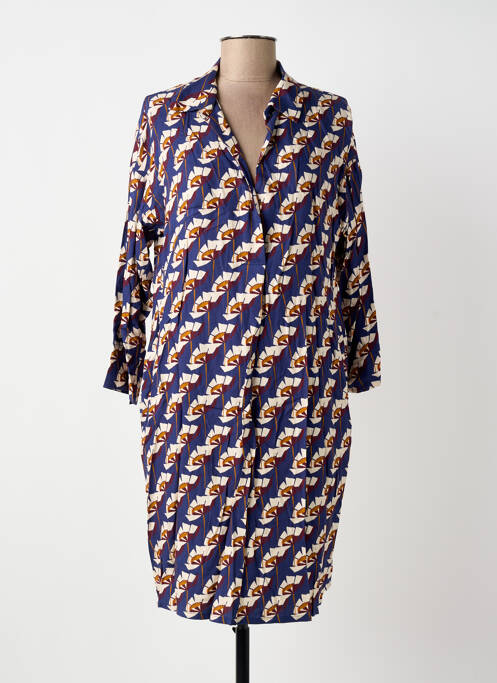 Robe mi-longue imprimé fleurs manches longues bleu LE PETIT BAIGNEUR femme