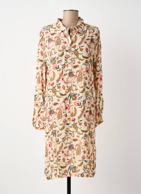 Robe mi-longue imprimé fleurs manches longues beige LE PETIT BAIGNEUR femme