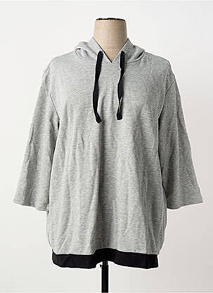 Sweat-shirt à capuche stretch manches 3/4 gris SHEEGO femme