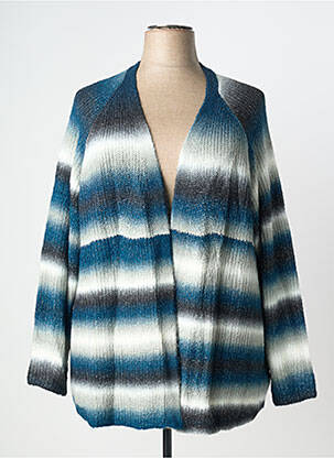 Gilet manches longues col châle bleu SHEEGO femme