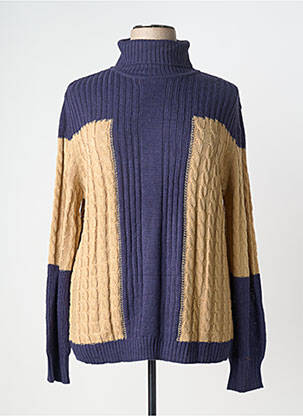 Pull col roulé stretch manches longues bleu SHEEGO femme