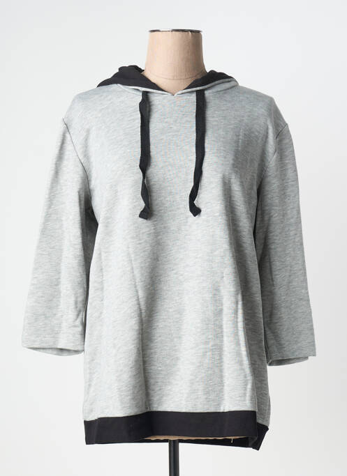 Sweat-shirt à capuche stretch manches longues gris SHEEGO femme