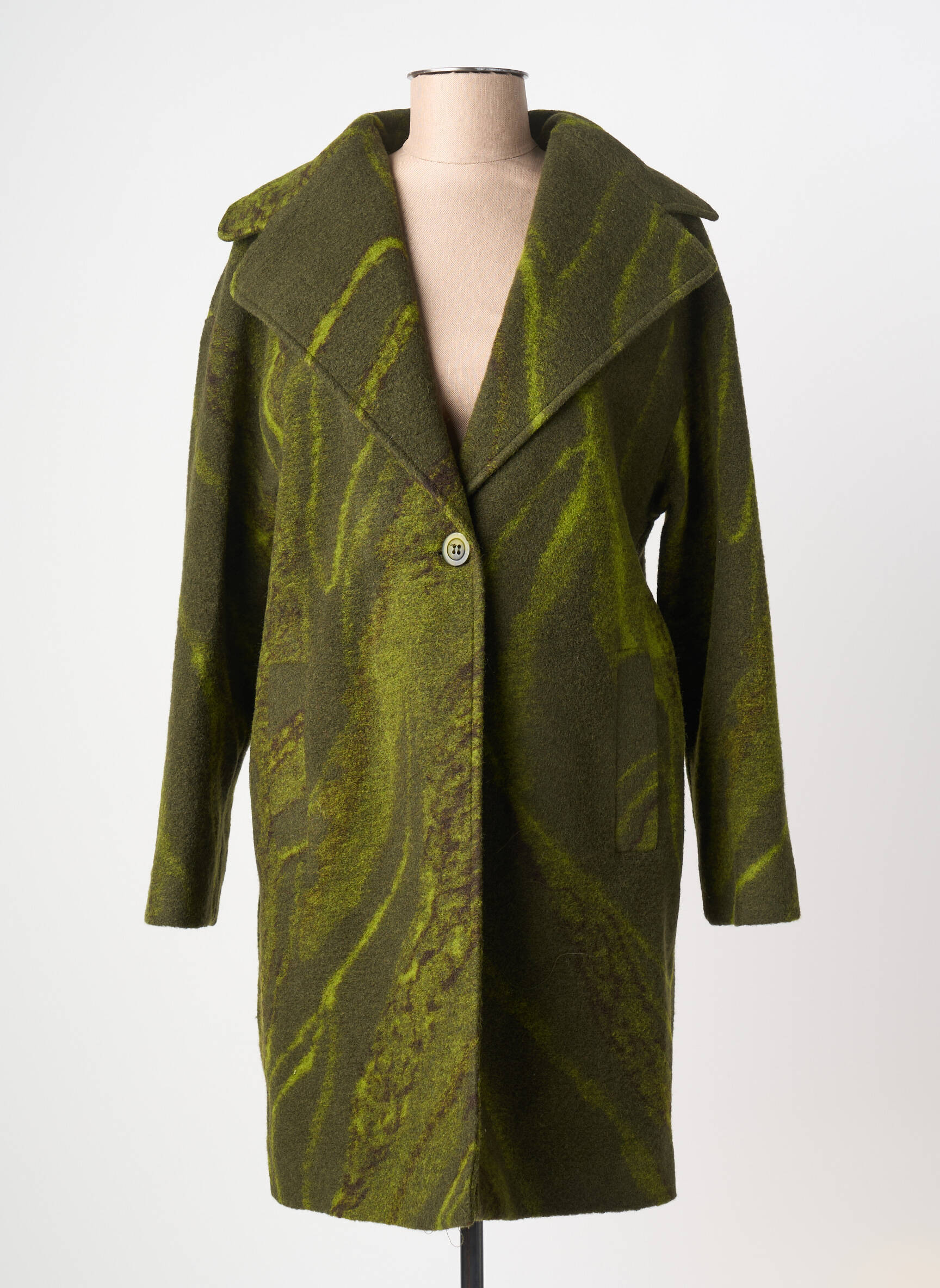 Manteau long coupe droite sans capuche vert CIVAS femme