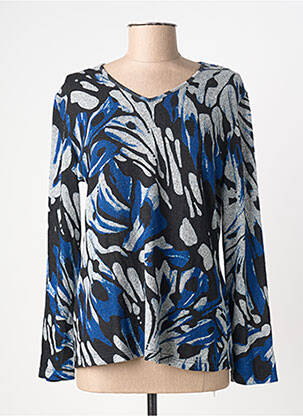Pull tissage chiné manches longues bleu GUY DUBOUIS femme