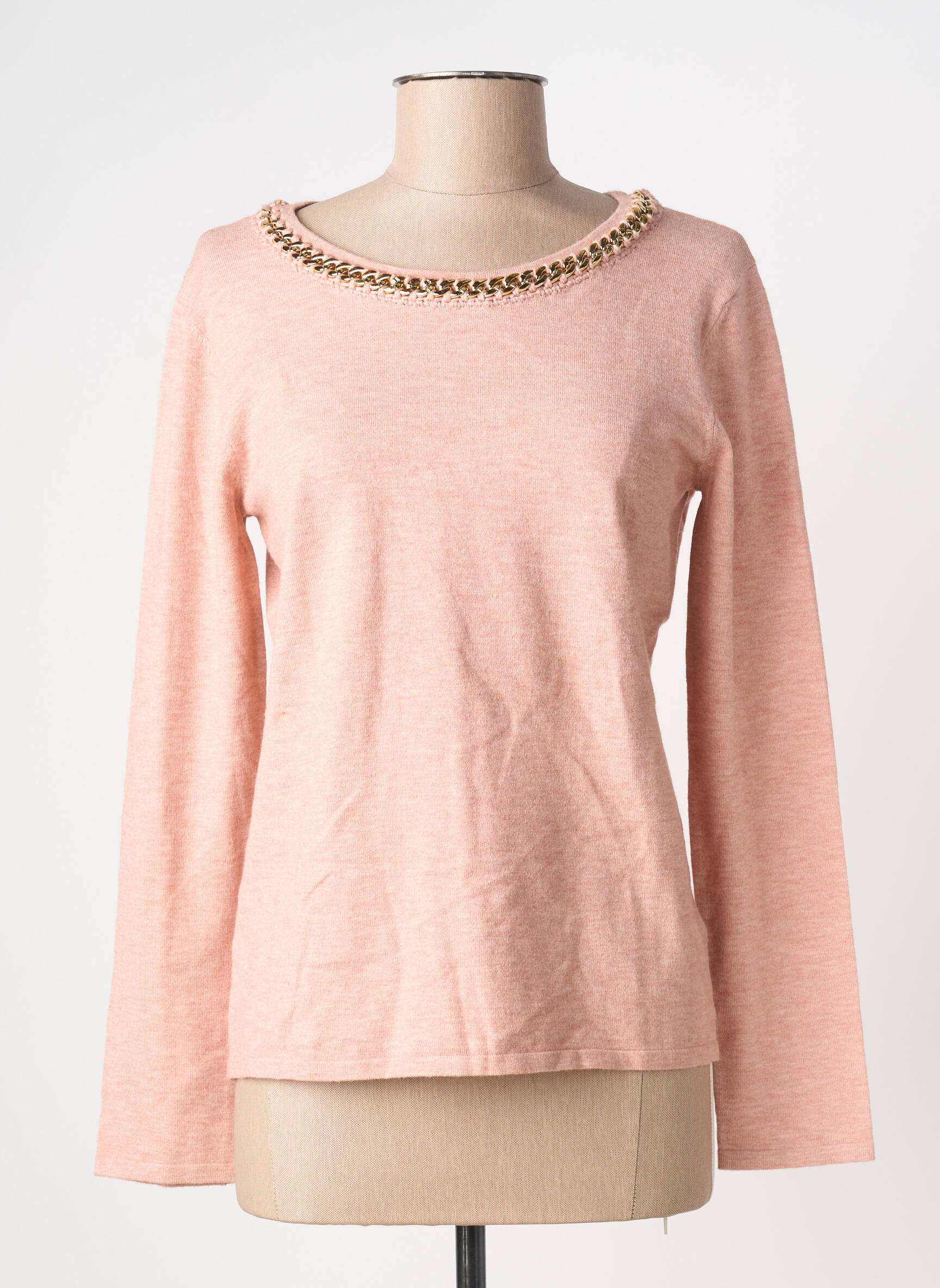 Pull tissage chiné manches longues rose ANANKE femme