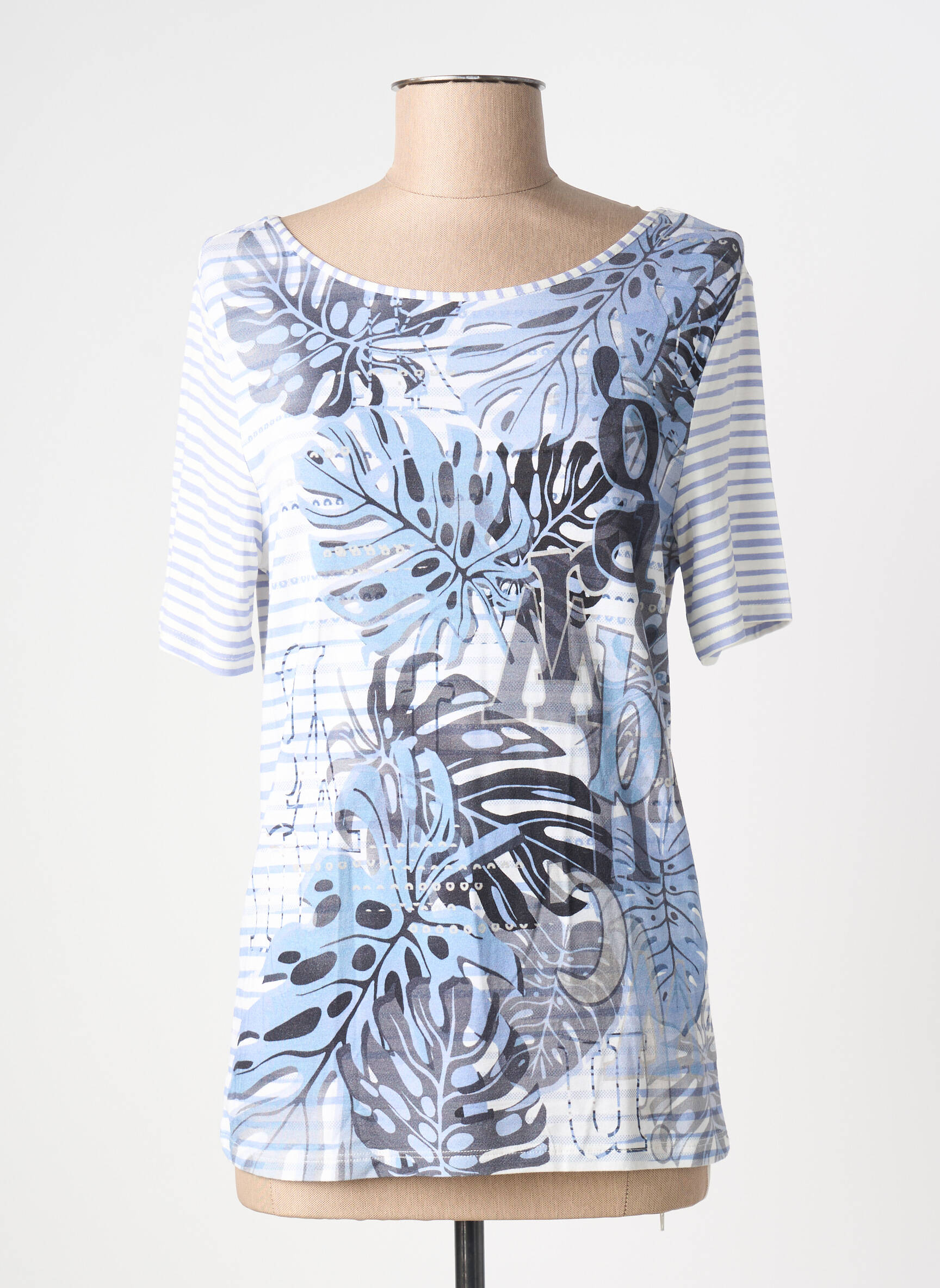 T-shirt stretch manches courtes bleu BARBARA LEBEK femme