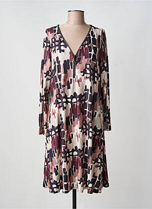 Robe mi-longue imprimé fantaisie manches longues marron AN II VITO femme