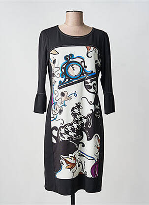 Robe mi-longue imprimé fantaisie manches longues noir DIVAS femme