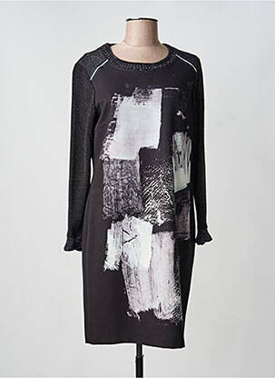 Robe mi-longue imprimé fantaisie manches longues noir DIVAS femme