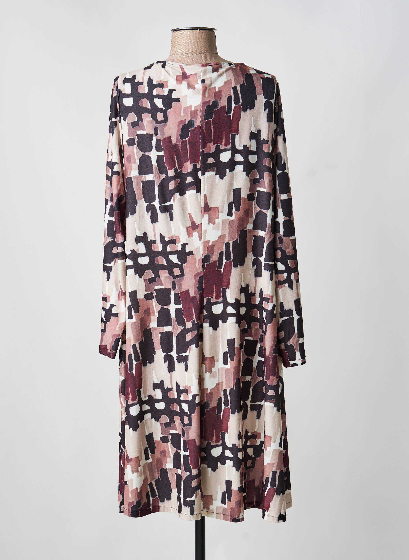Robe mi-longue imprimé fantaisie manches longues marron AN II VITO femme