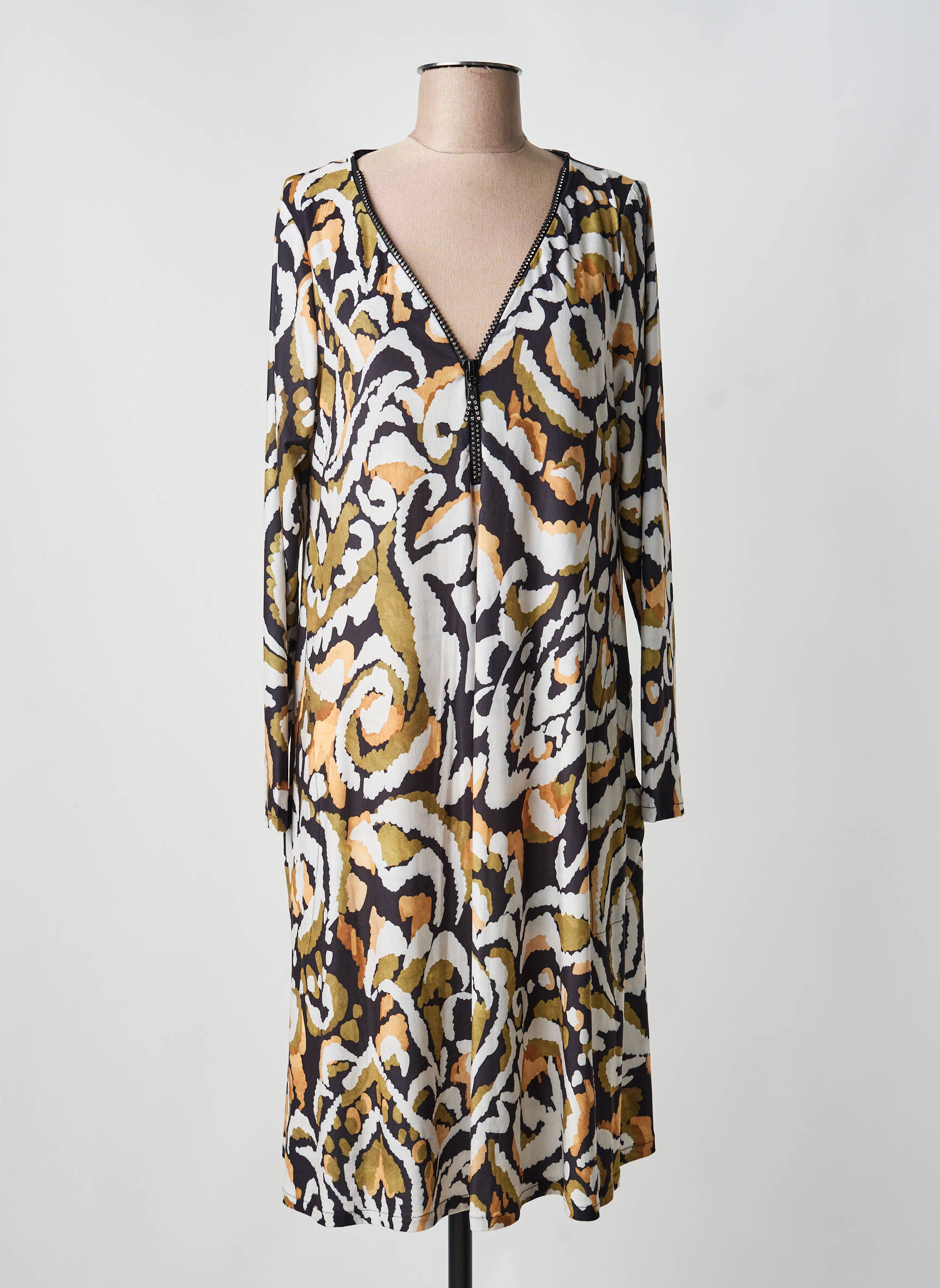 Robe mi-longue imprimé fantaisie manches longues vert AN II VITO femme