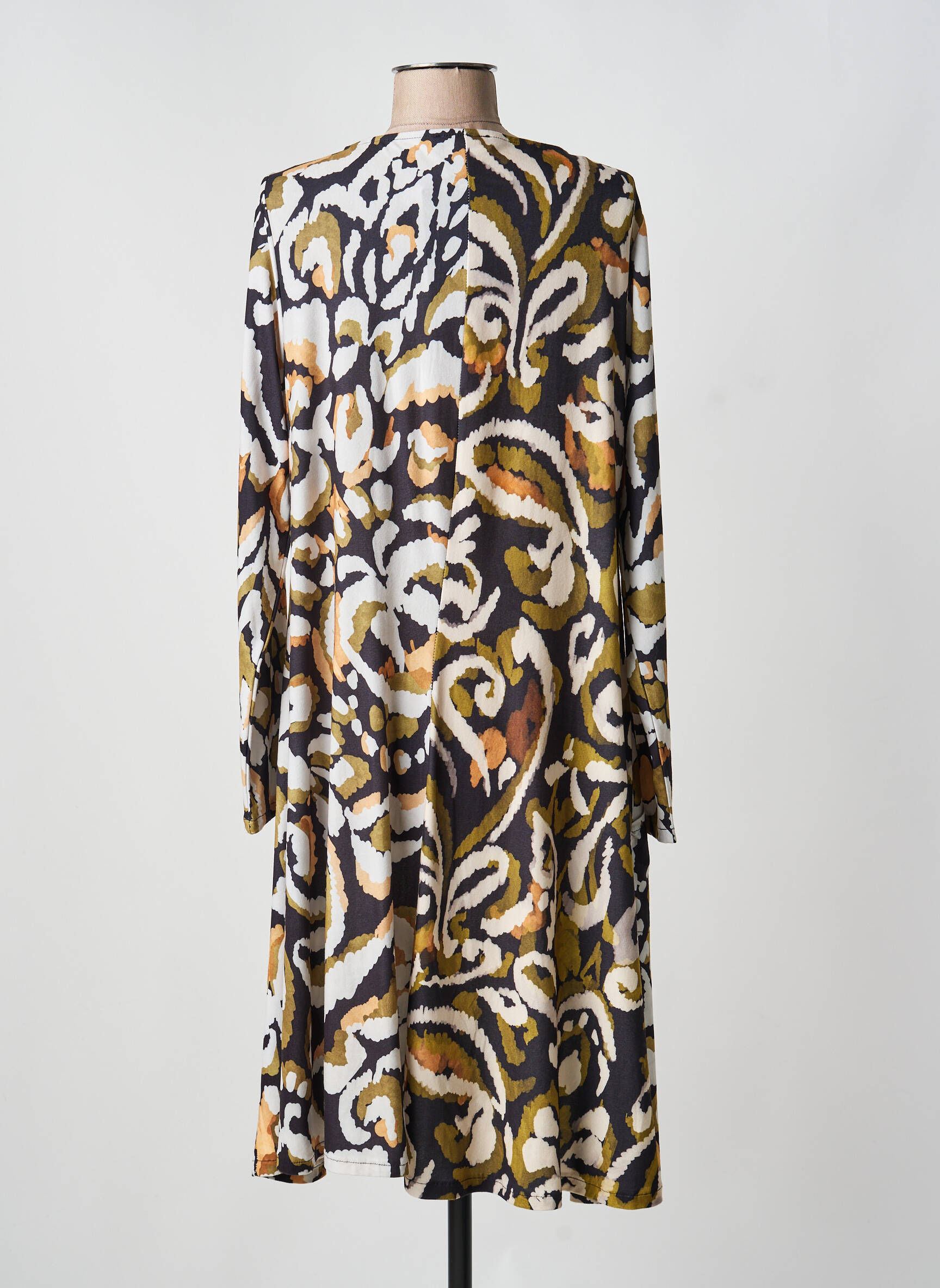 Robe mi-longue imprimé fantaisie manches longues vert AN II VITO femme