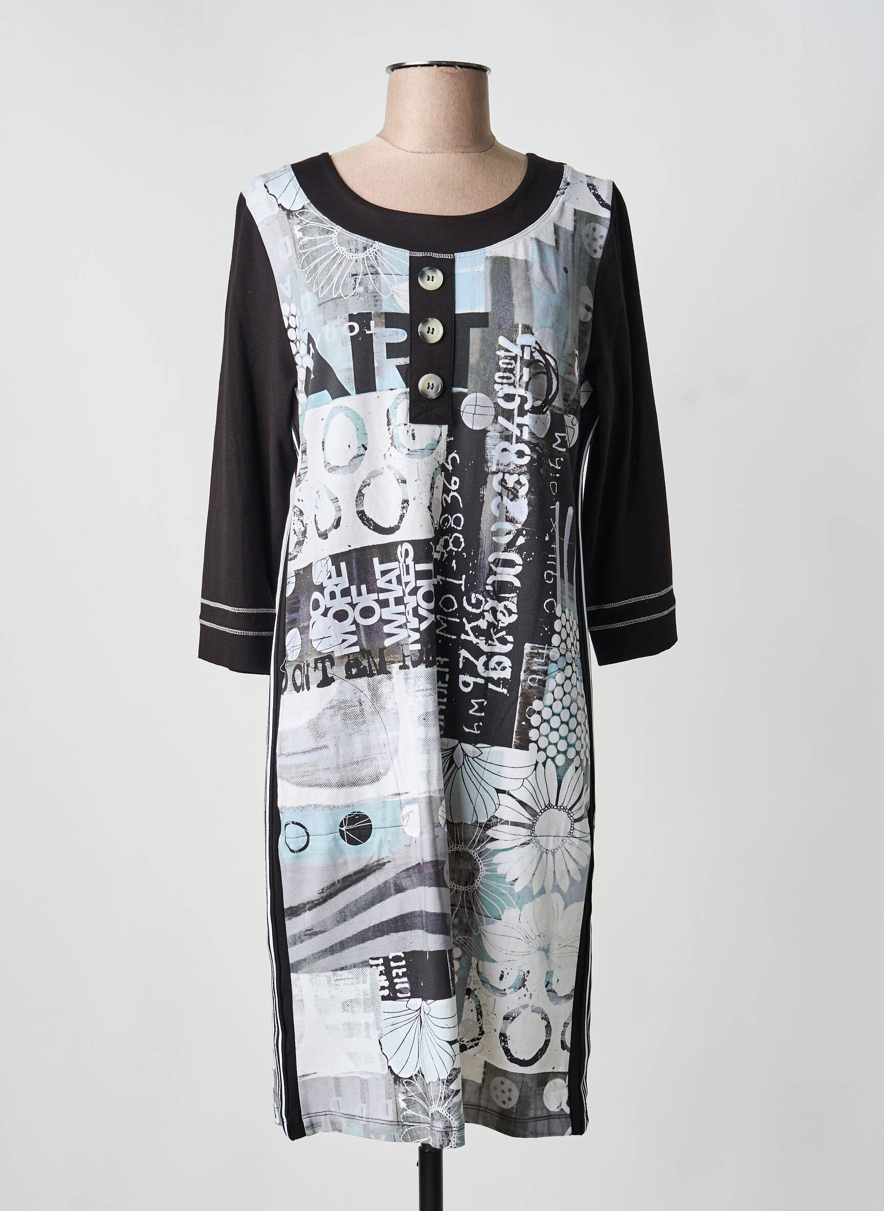 Robe mi-longue manches 3/4 manches 3/4 noir DOLCEZZA femme