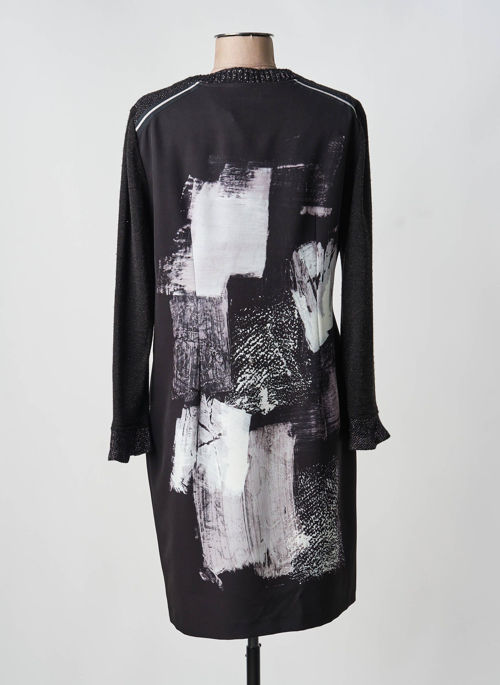 Robe mi-longue imprimé fantaisie manches longues noir DIVAS femme