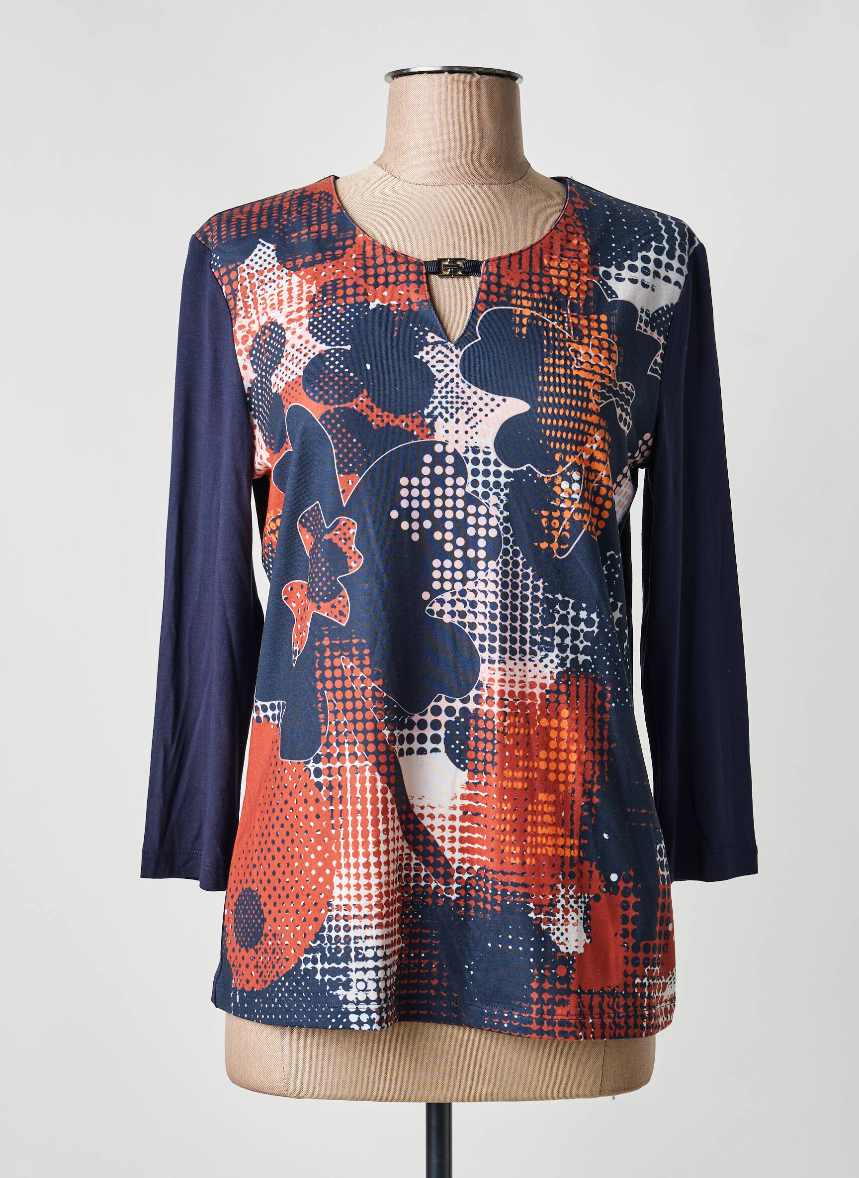 T-shirt manches 3/4 manches 3/4 bleu BARBARA LEBEK femme