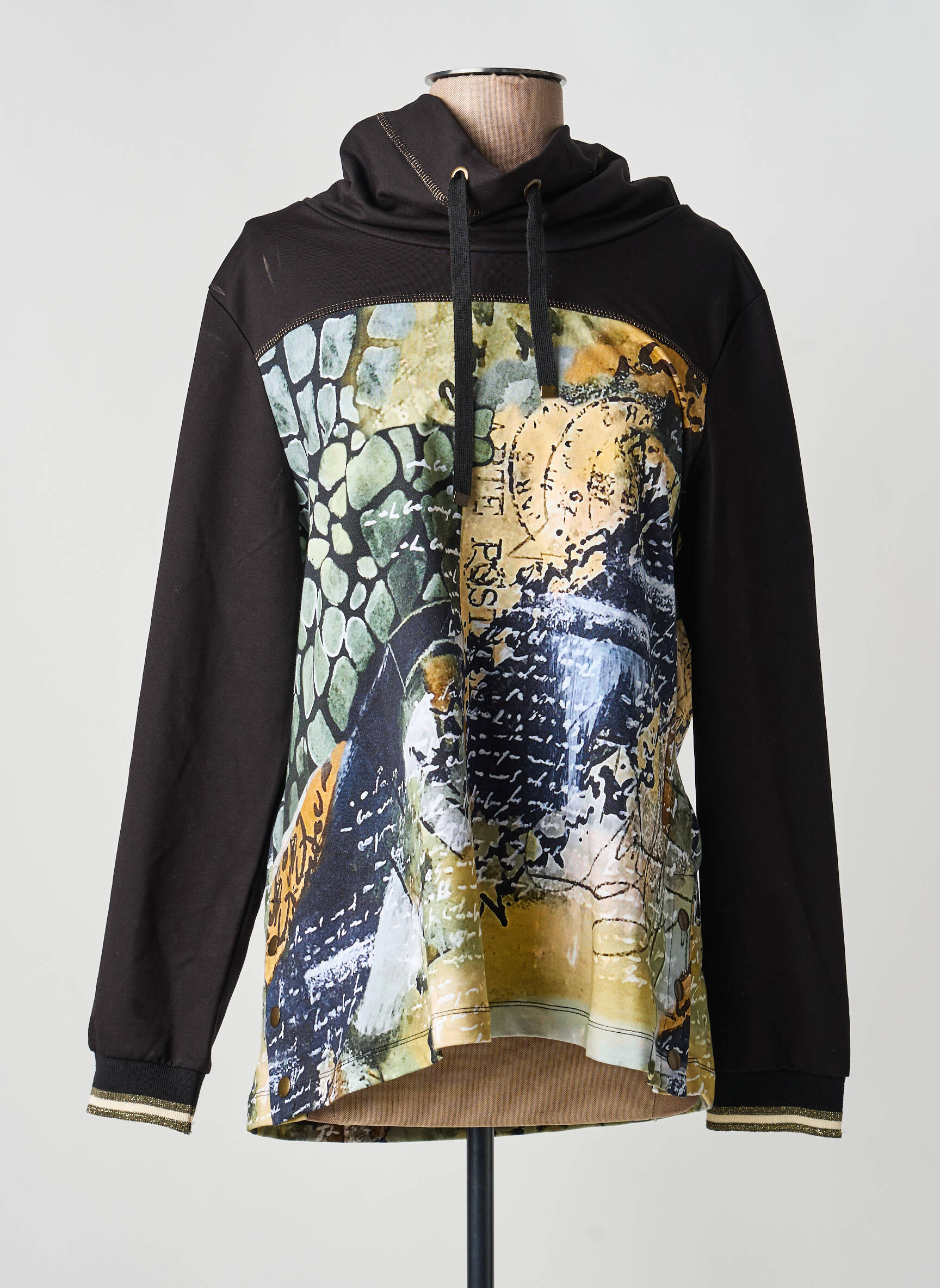 Sweat-shirt à capuche stretch manches longues noir DOLCEZZA femme
