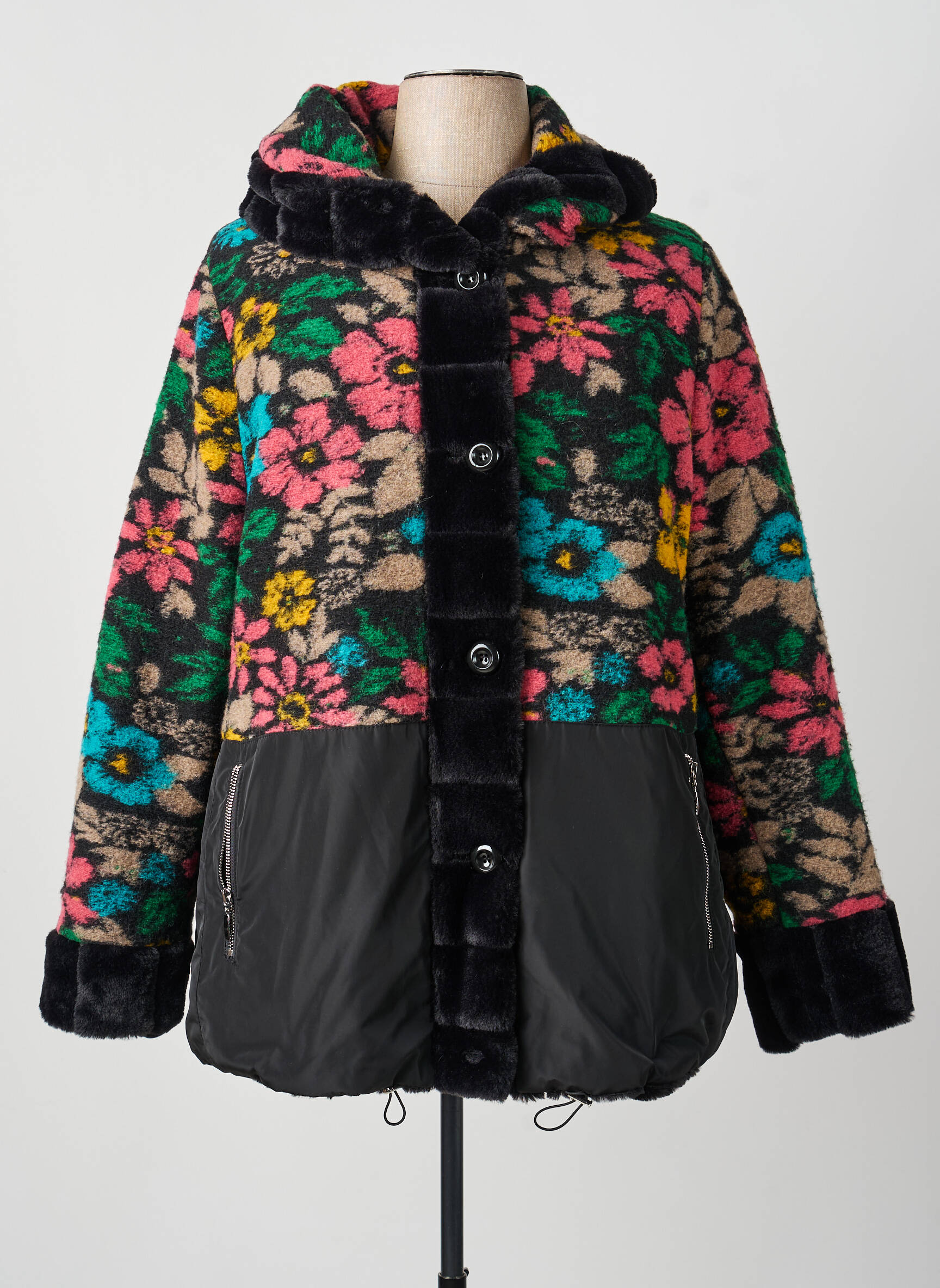 Manteau court capuche a capuche noir TINTA STYLE femme