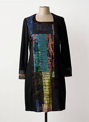 Robe mi-longue imprimé fantaisie manches longues noir GUY DUBOUIS femme