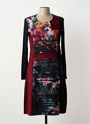 Robe mi-longue imprimé fantaisie manches longues noir GUY DUBOUIS femme