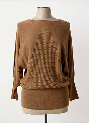 Pull tissage chiné manches 3/4 marron MARBLE femme
