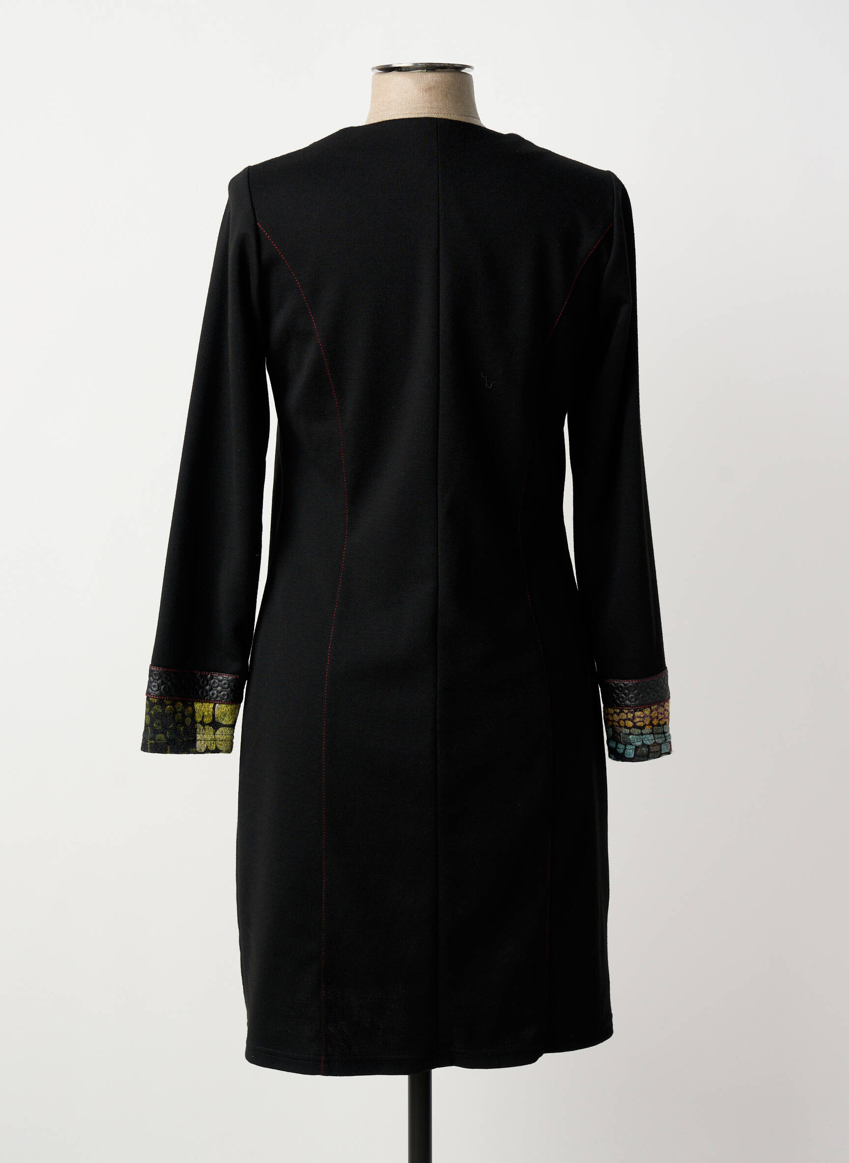 Robe mi-longue imprimé fantaisie manches longues noir GUY DUBOUIS femme