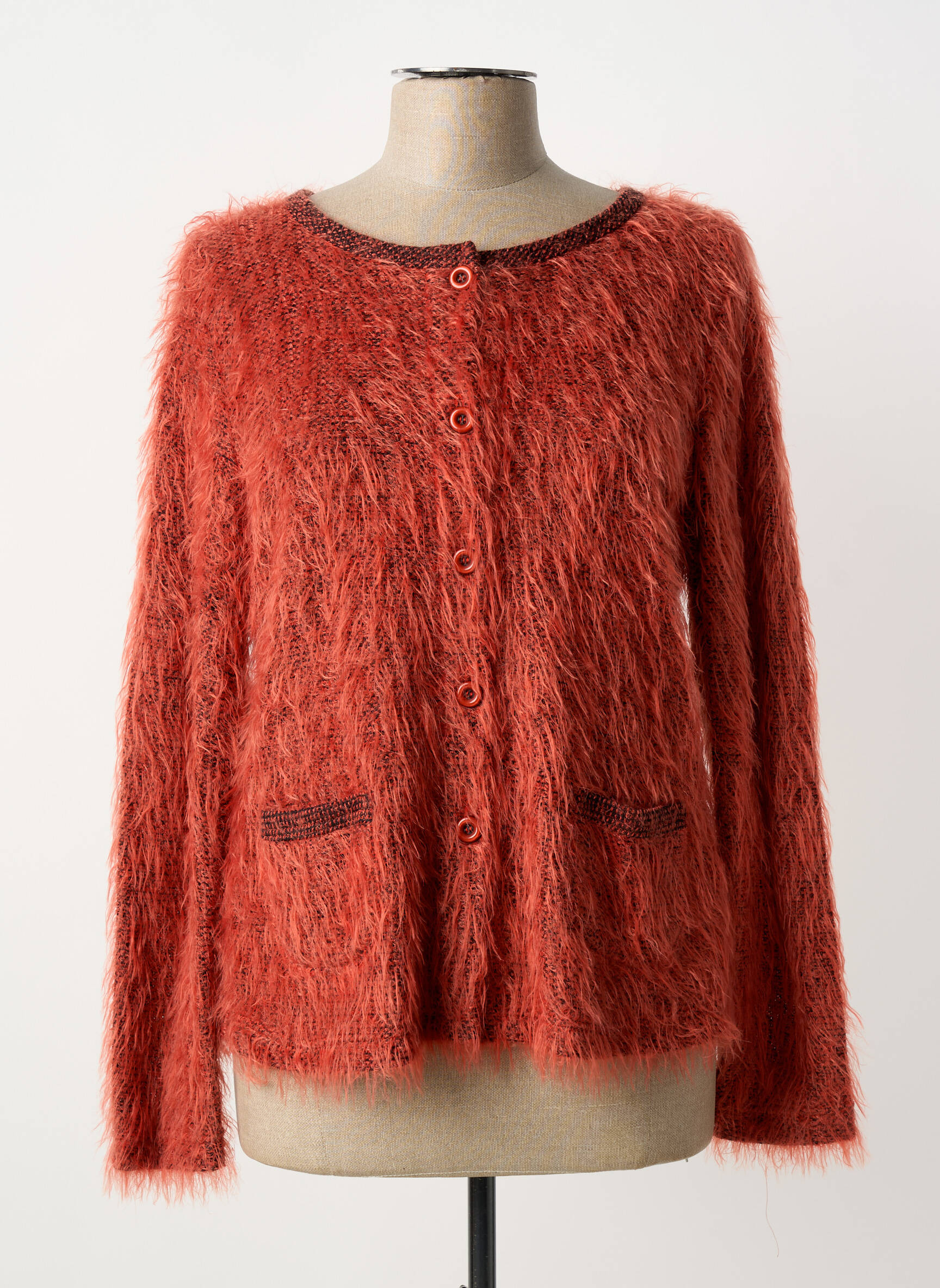 Gilet manches longues col rond orange FRANK WALDER femme
