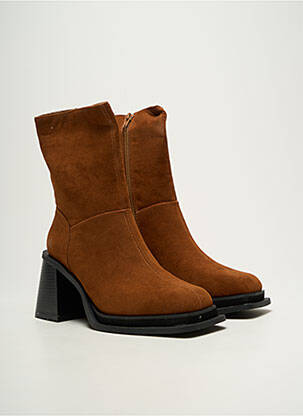 Bottines/boots fermeture zippée talon de 7 à 9cm marron MOONY MOOD femme