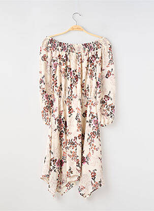 Robe mi-longue imprimé fleurs manches longues beige NEW LOOK femme