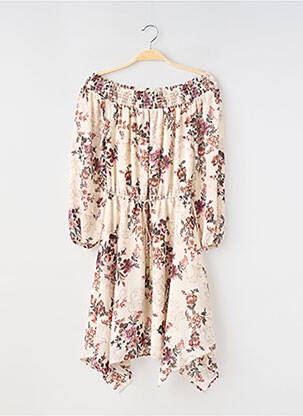Robe mi-longue imprimé fleurs manches longues beige NEW LOOK femme