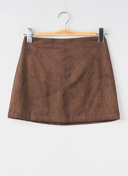 Jupe courte fermeture zippée au dos marron ORAIJE femme