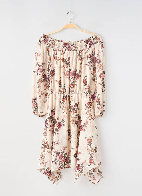 Robe mi-longue imprimé fleurs manches longues beige NEW LOOK femme