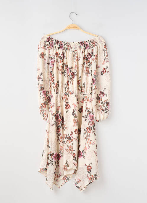 Robe mi-longue imprimé fleurs manches longues beige NEW LOOK femme