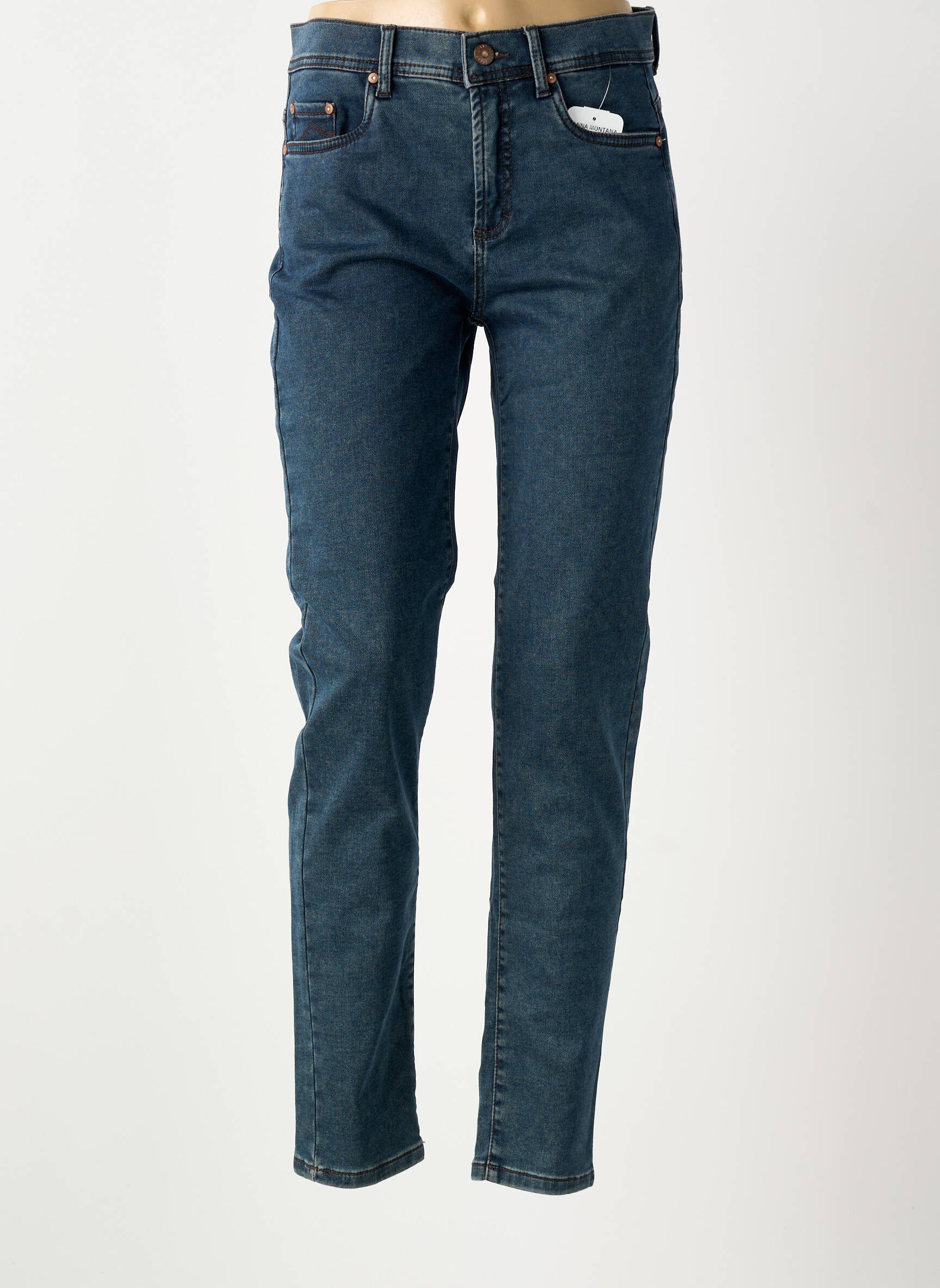 Jeans coupe slim stretch taille haute bleu ANNA MONTANA femme