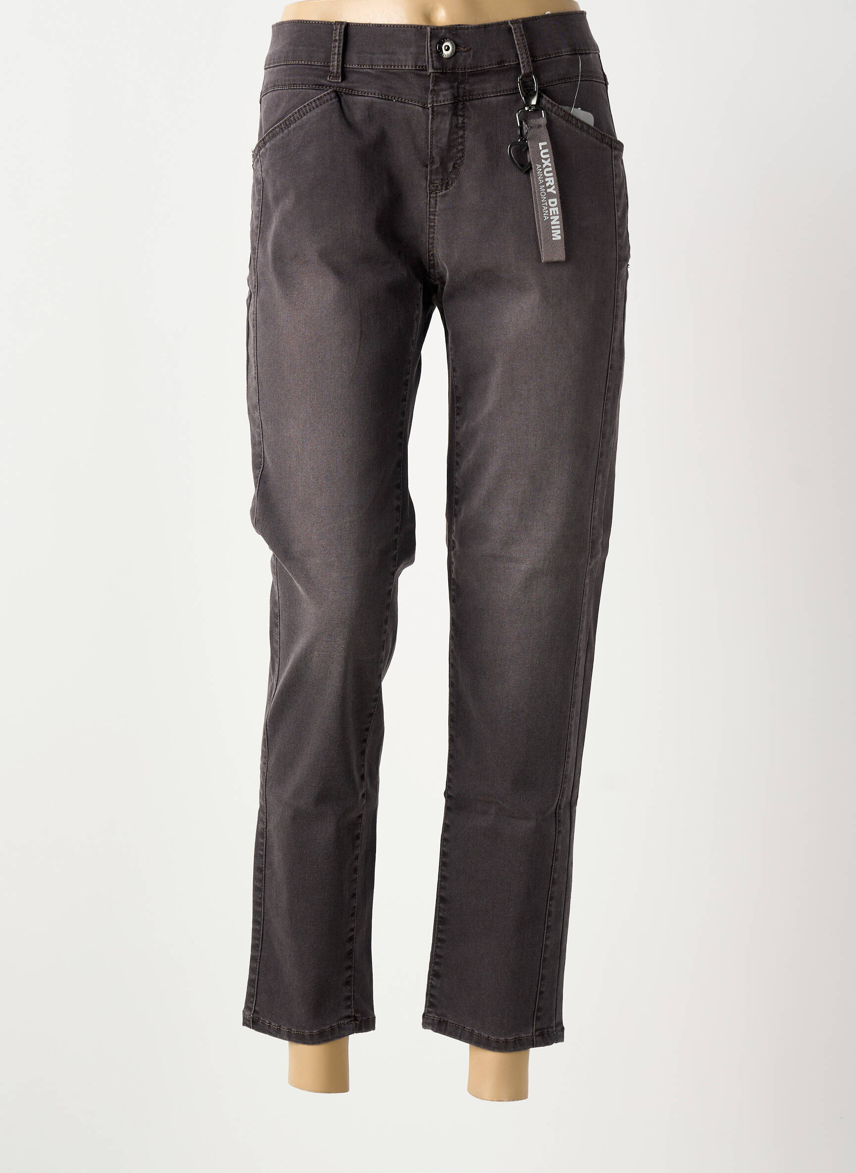 Jeans coupe slim stretch taille normale marron ANNA MONTANA femme