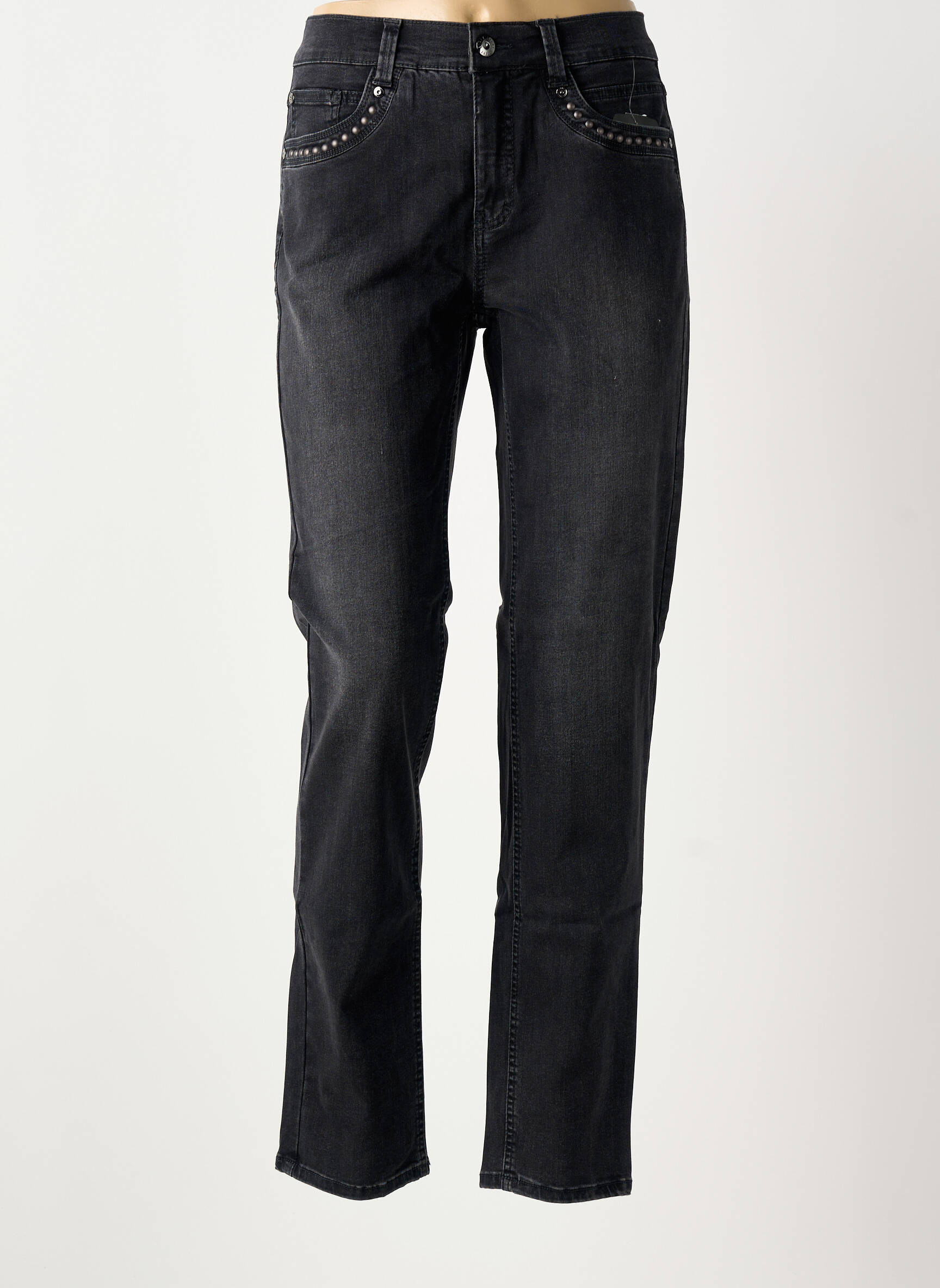 Jeans coupe slim broderie rivets taille normale noir ANNA MONTANA femme