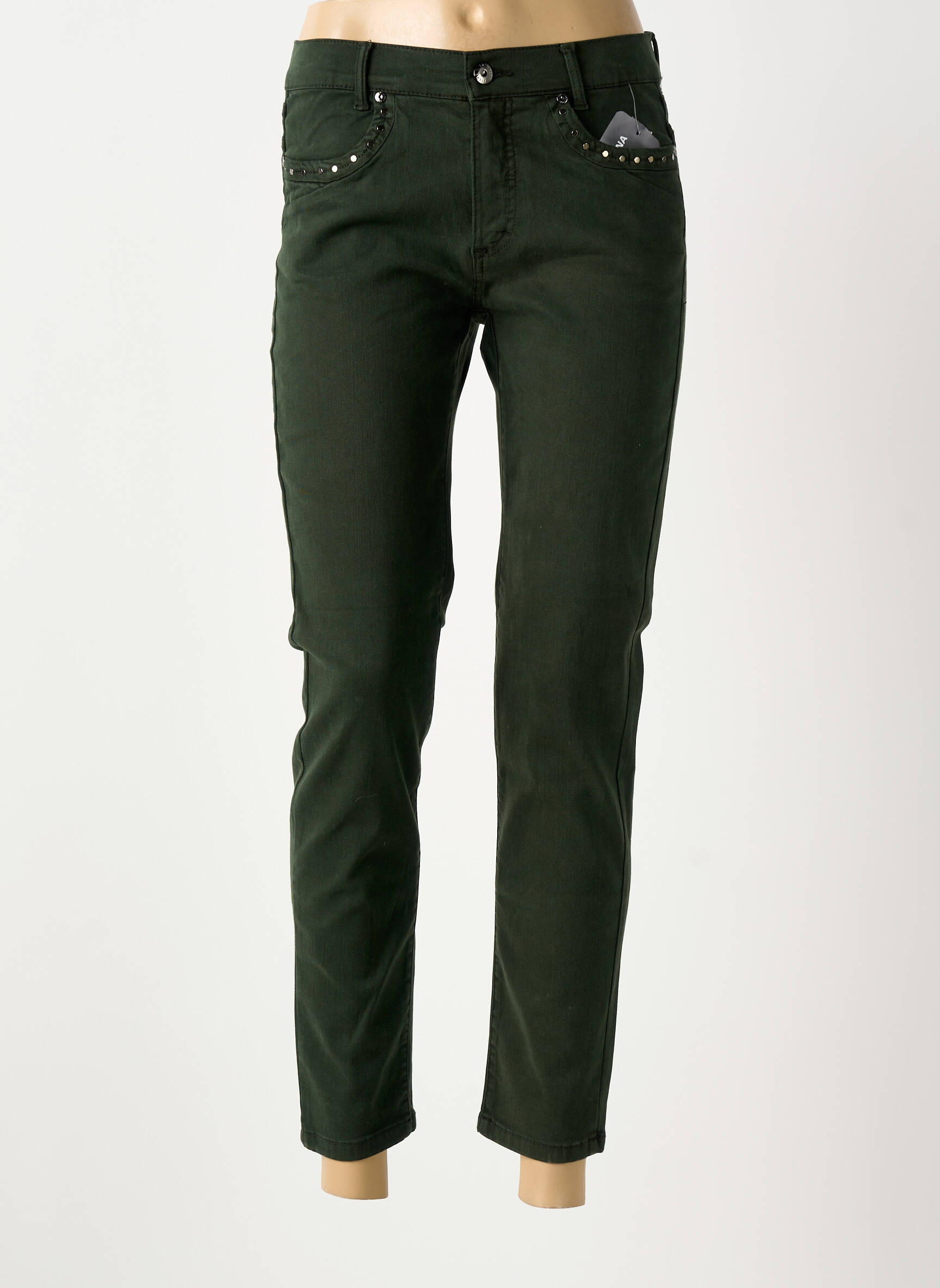 Jeans coupe slim broderie rivets taille normale vert ANNA MONTANA femme