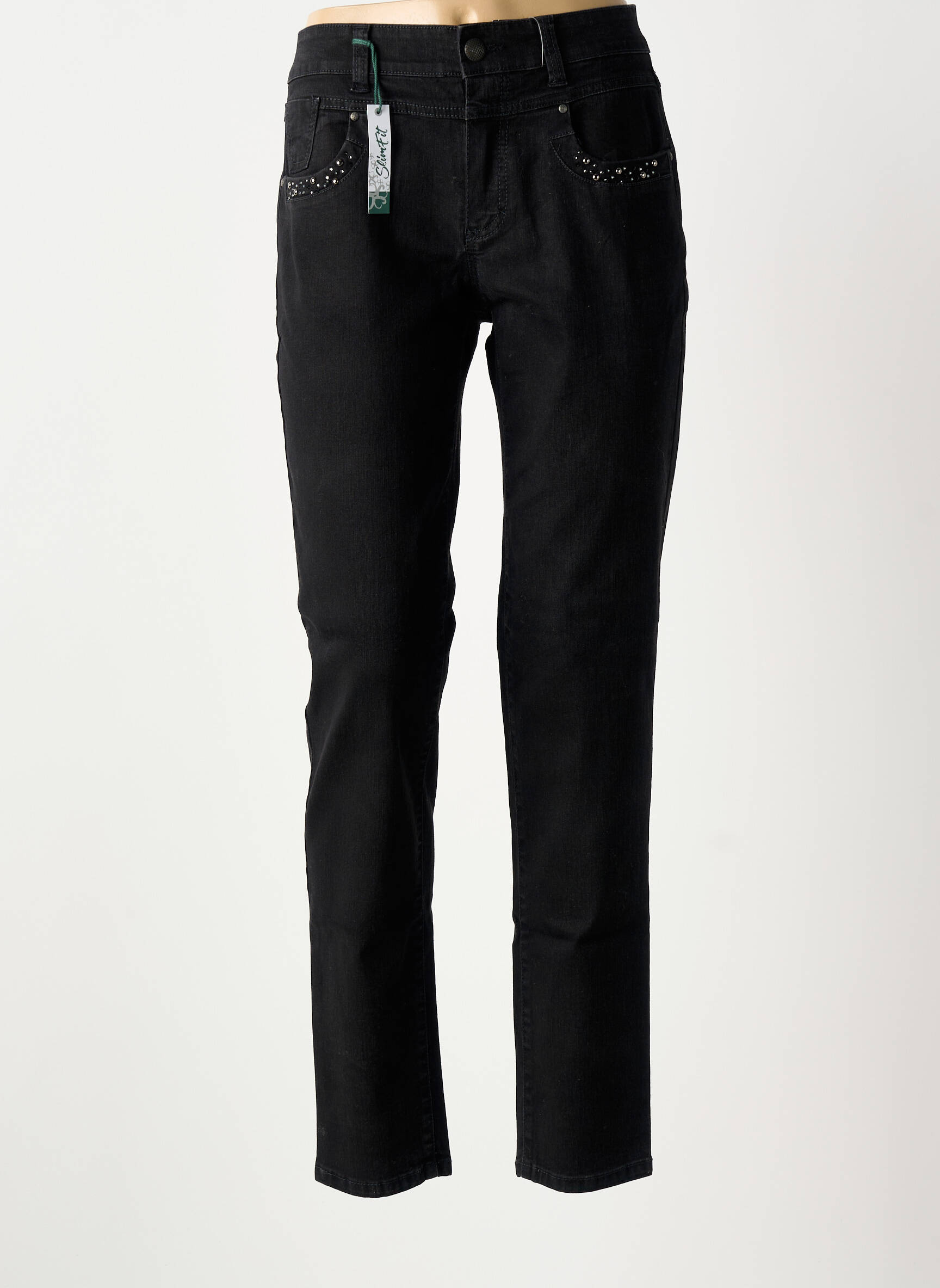 Jeans coupe slim stretch taille normale noir ANNA MONTANA femme