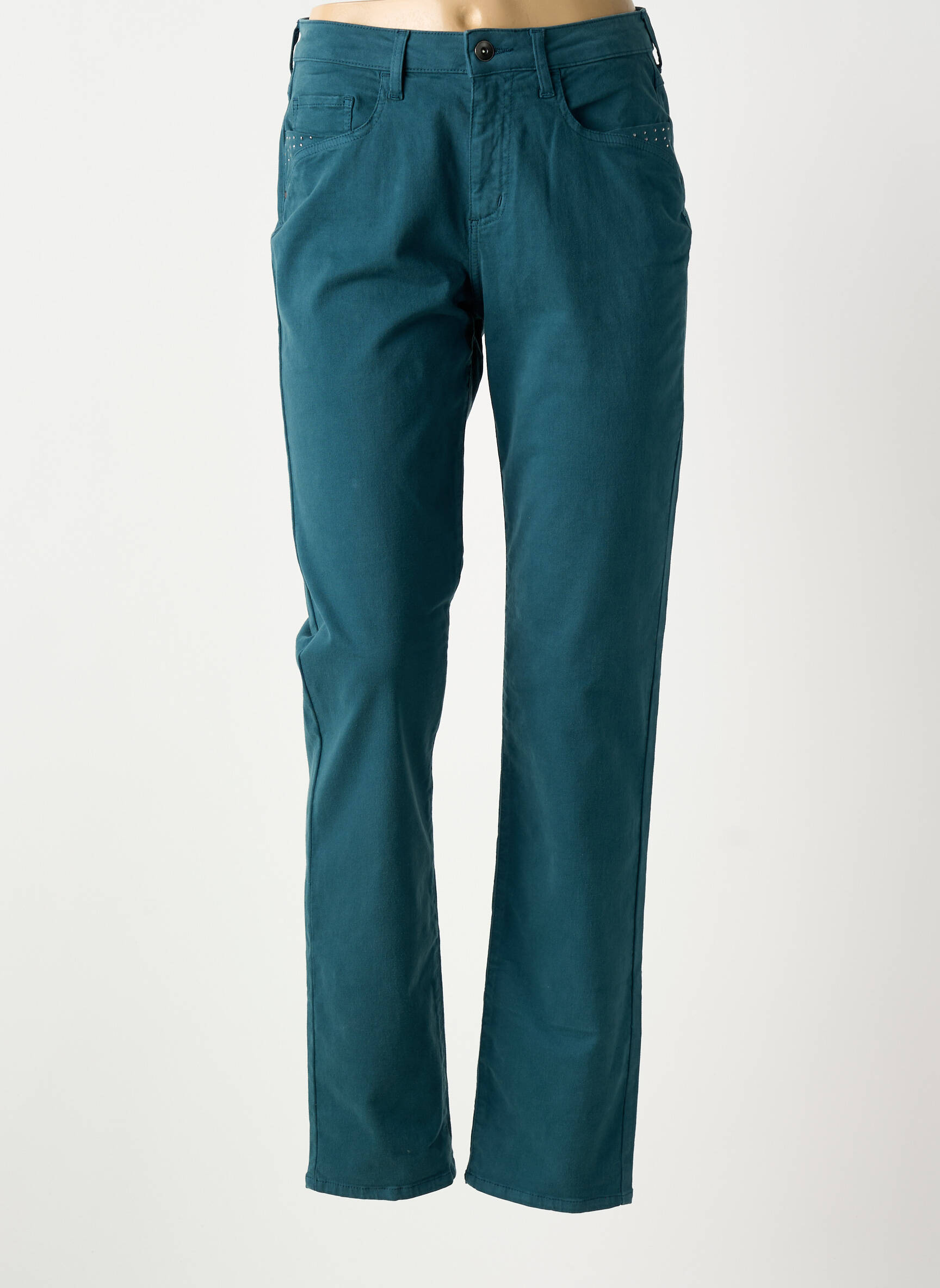 Pantalon slim tissage popeline taille normale vert GUY DUBOUIS femme