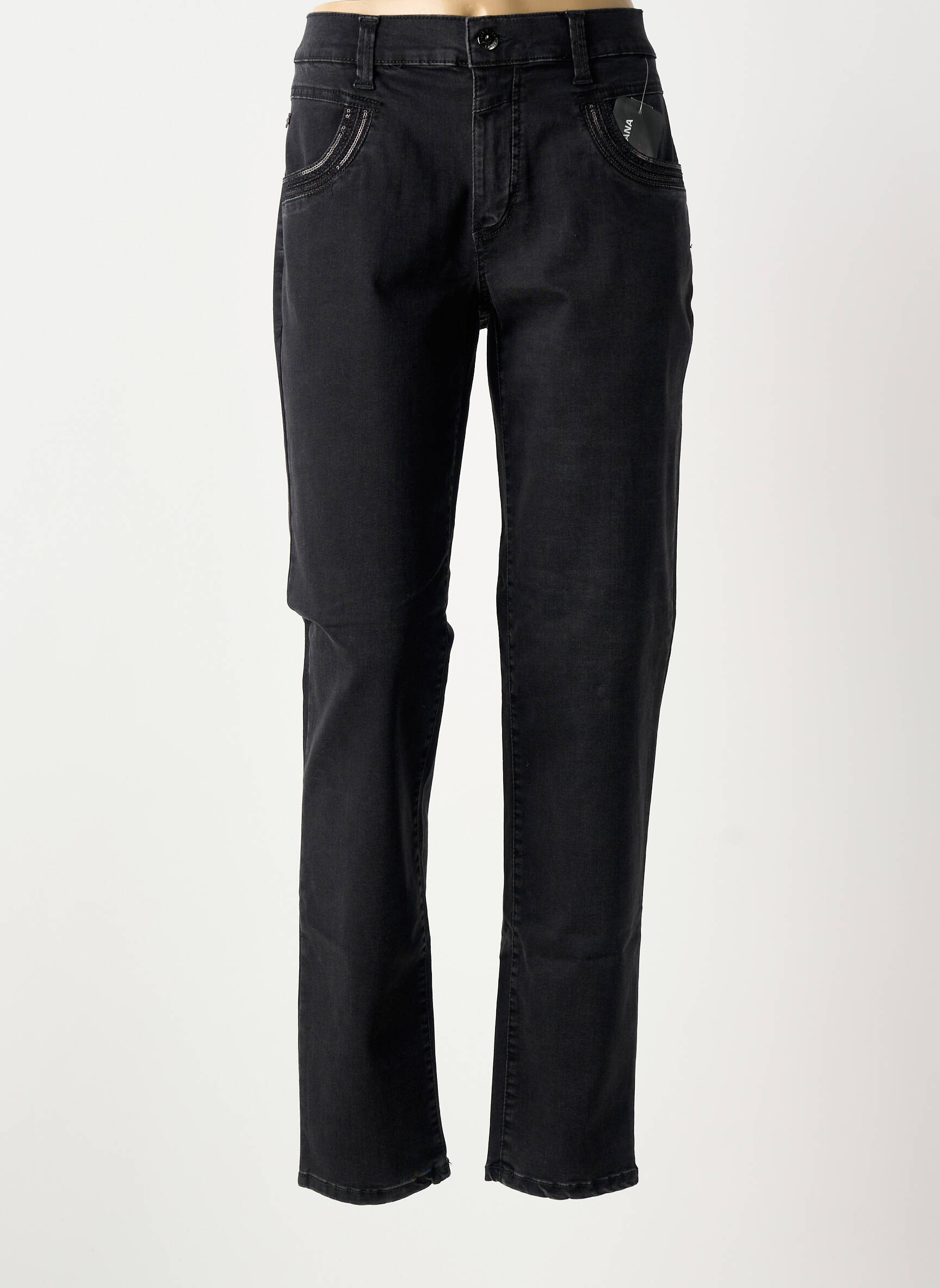 Jeans coupe slim stretch taille normale noir ANNA MONTANA femme