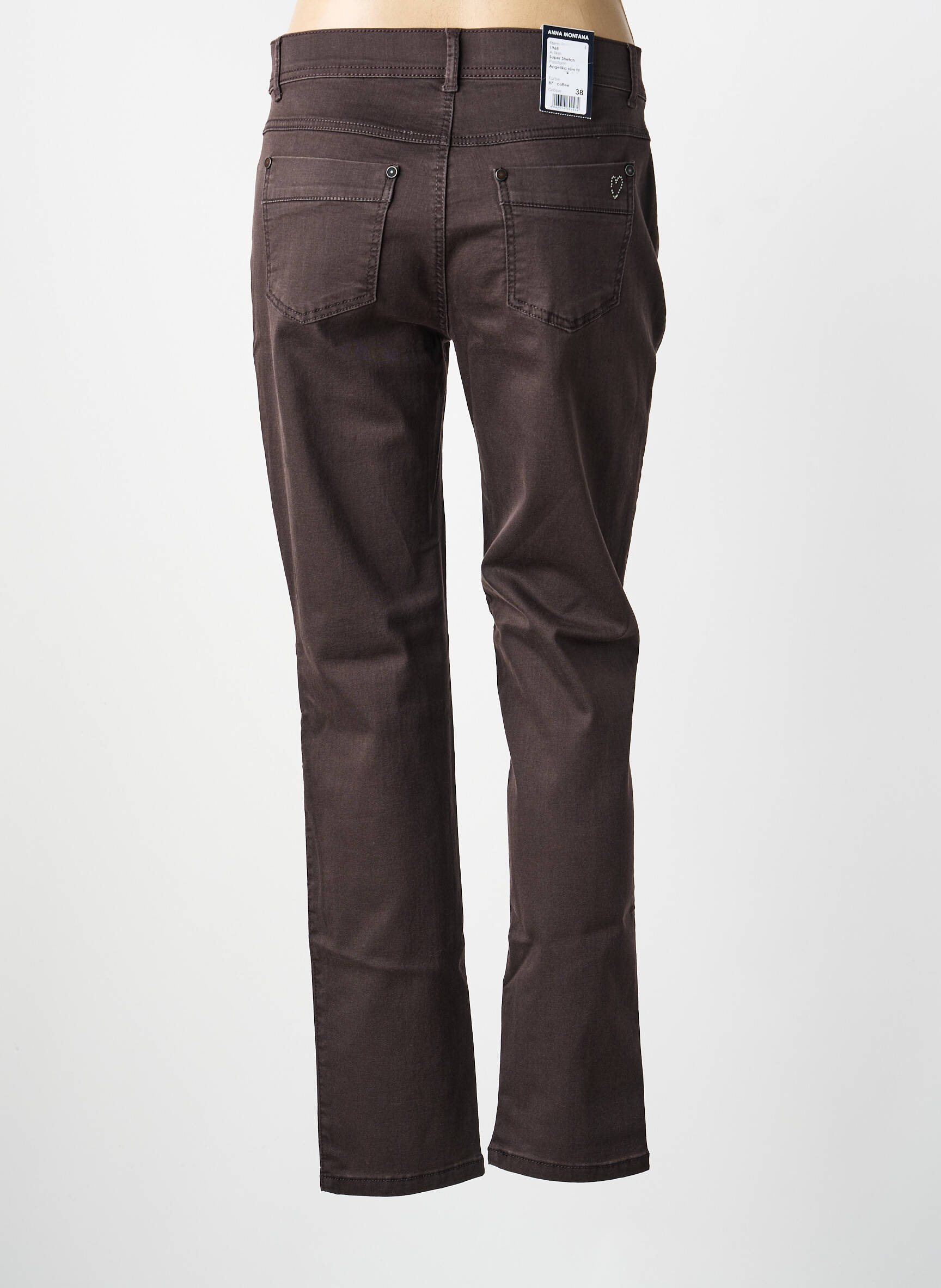 Pantalon droit stretch taille normale marron ANNA MONTANA femme