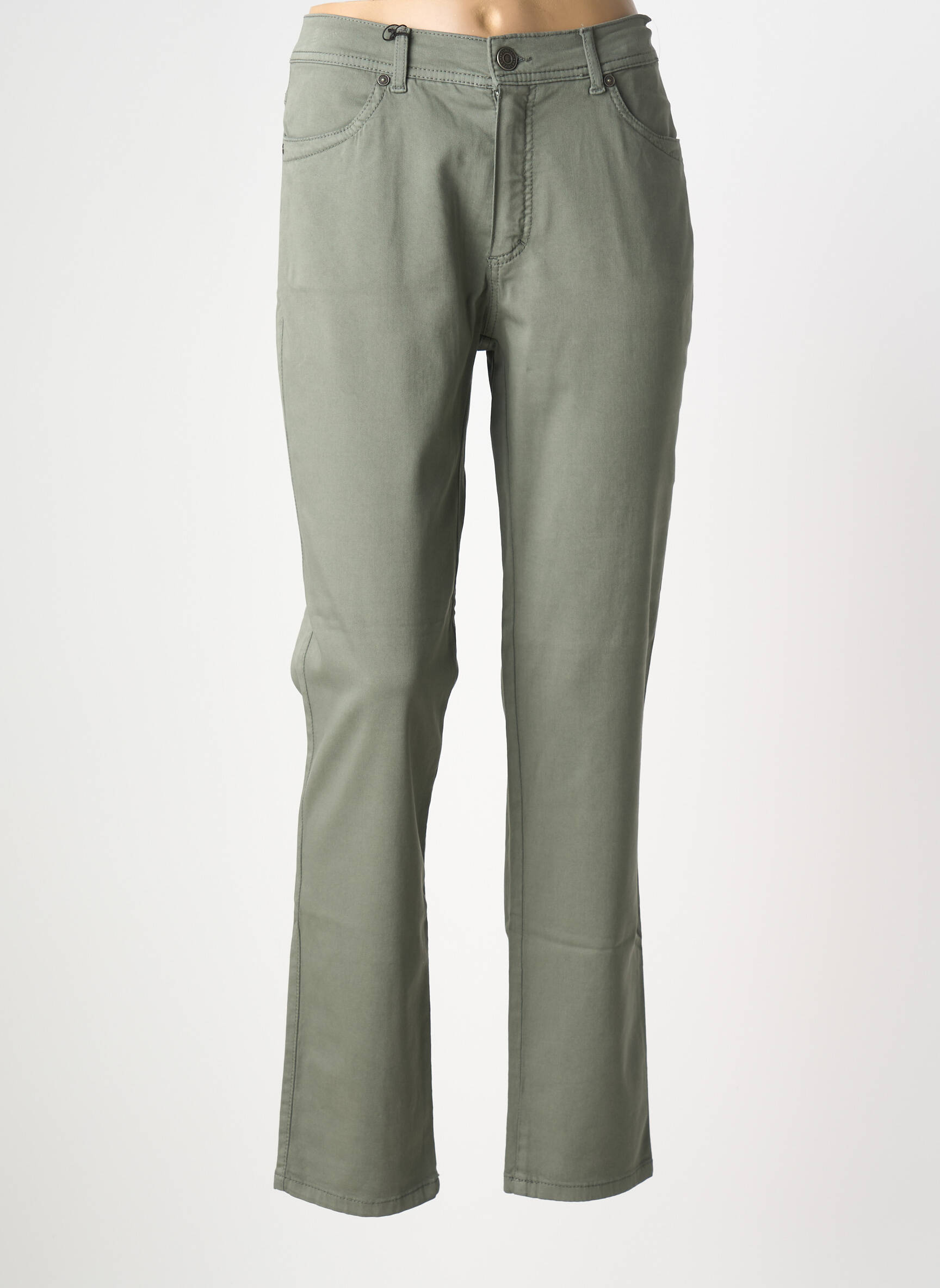 Pantalon slim tissage popeline taille normale vert ANNA MONTANA femme