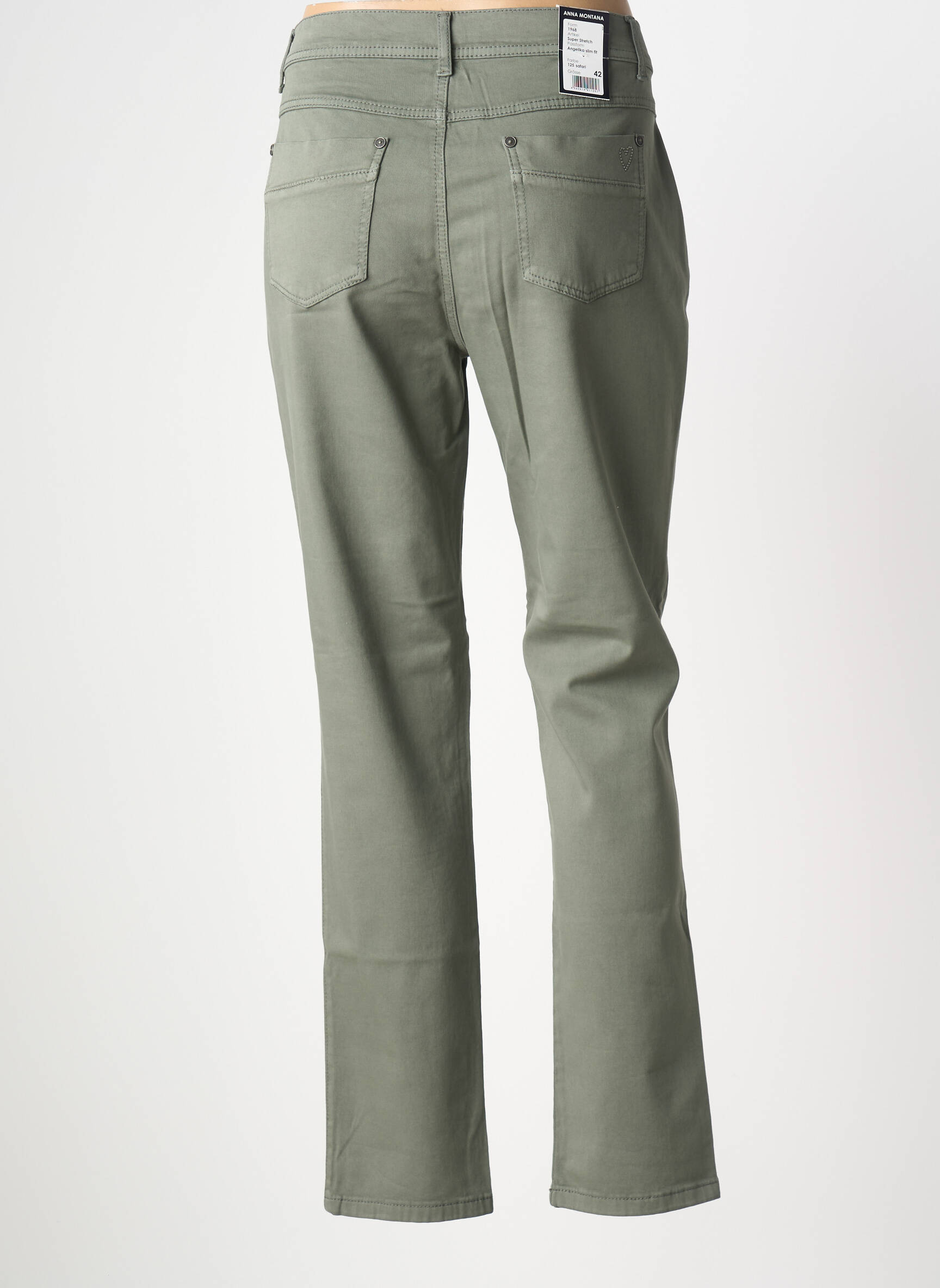 Pantalon slim tissage popeline taille normale vert ANNA MONTANA femme