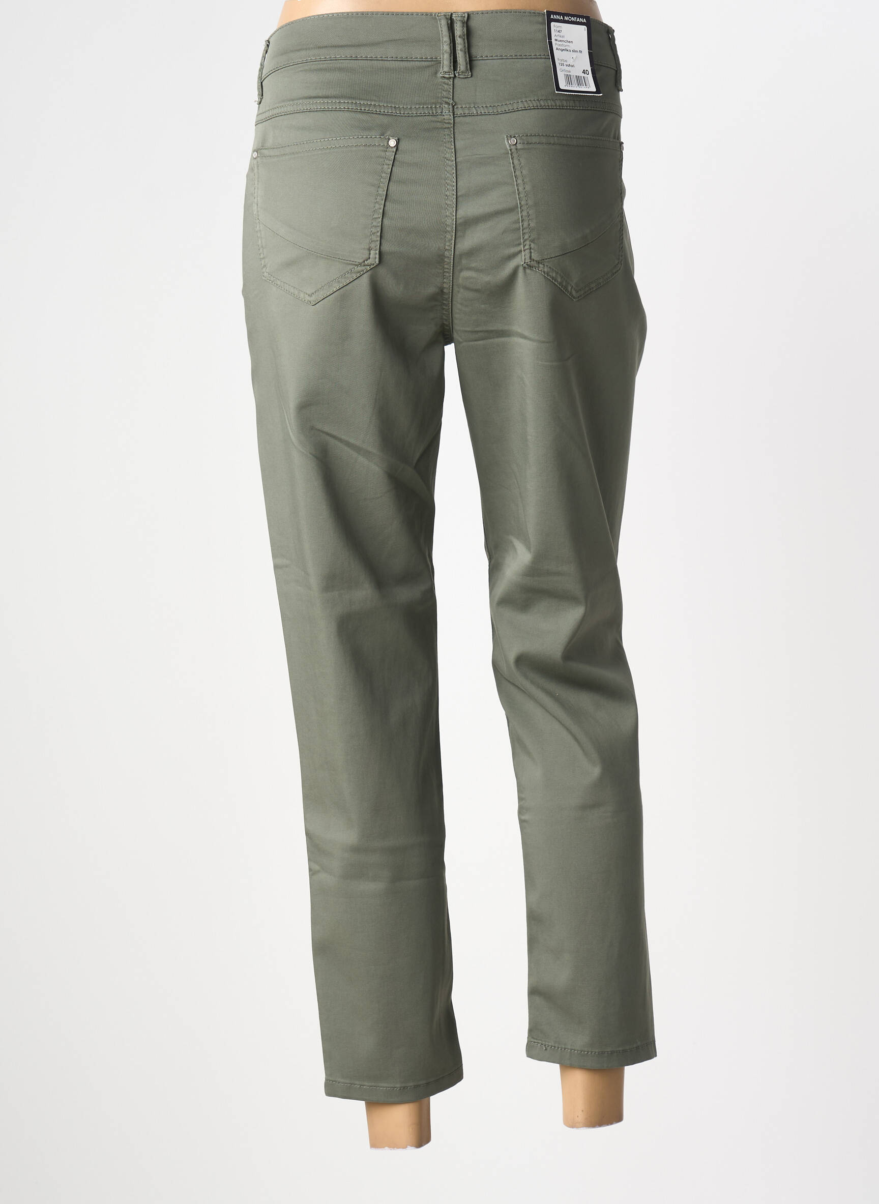 Pantalon 7/8 stretch taille normale vert ANNA MONTANA femme