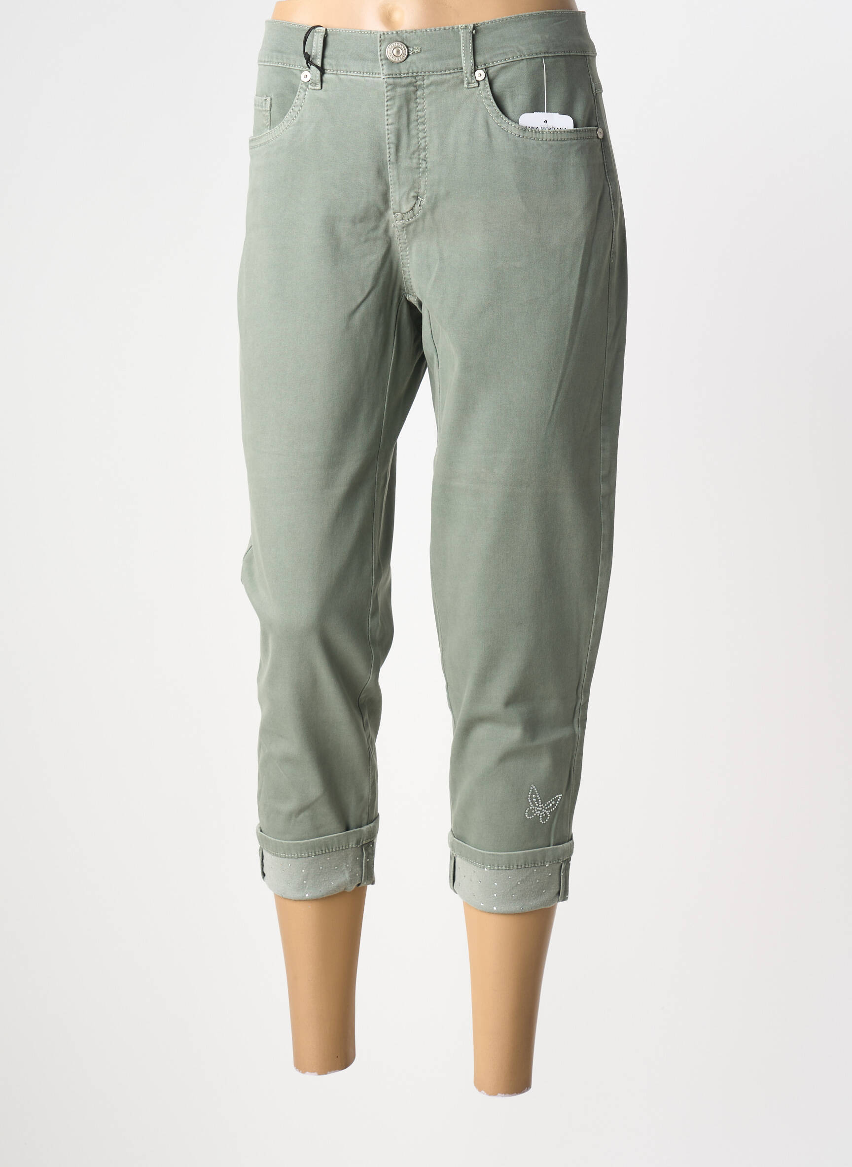 Pantacourt stretch taille normale vert ANNA MONTANA femme