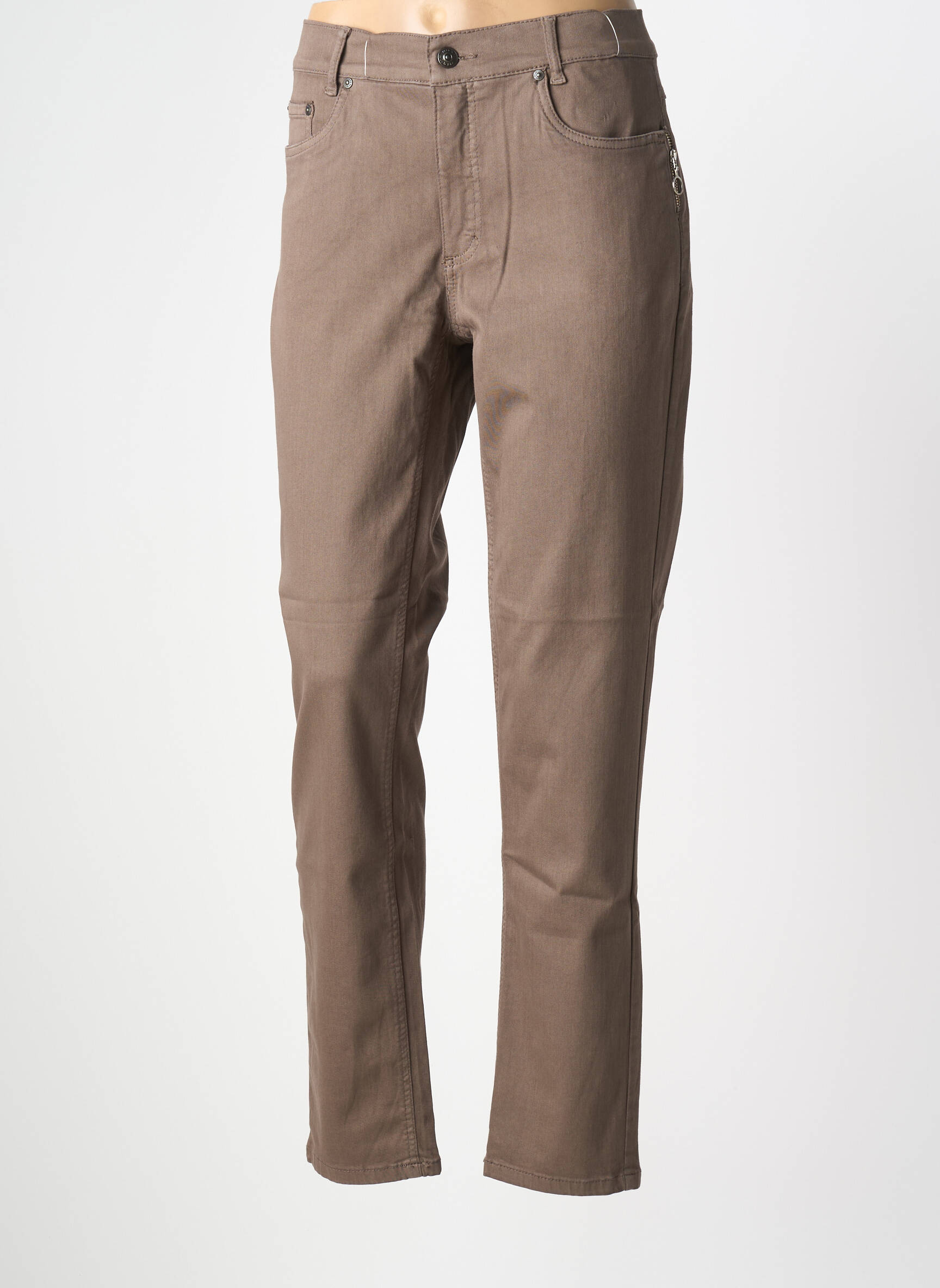 Pantalon slim tissage popeline taille normale marron ANNA MONTANA femme