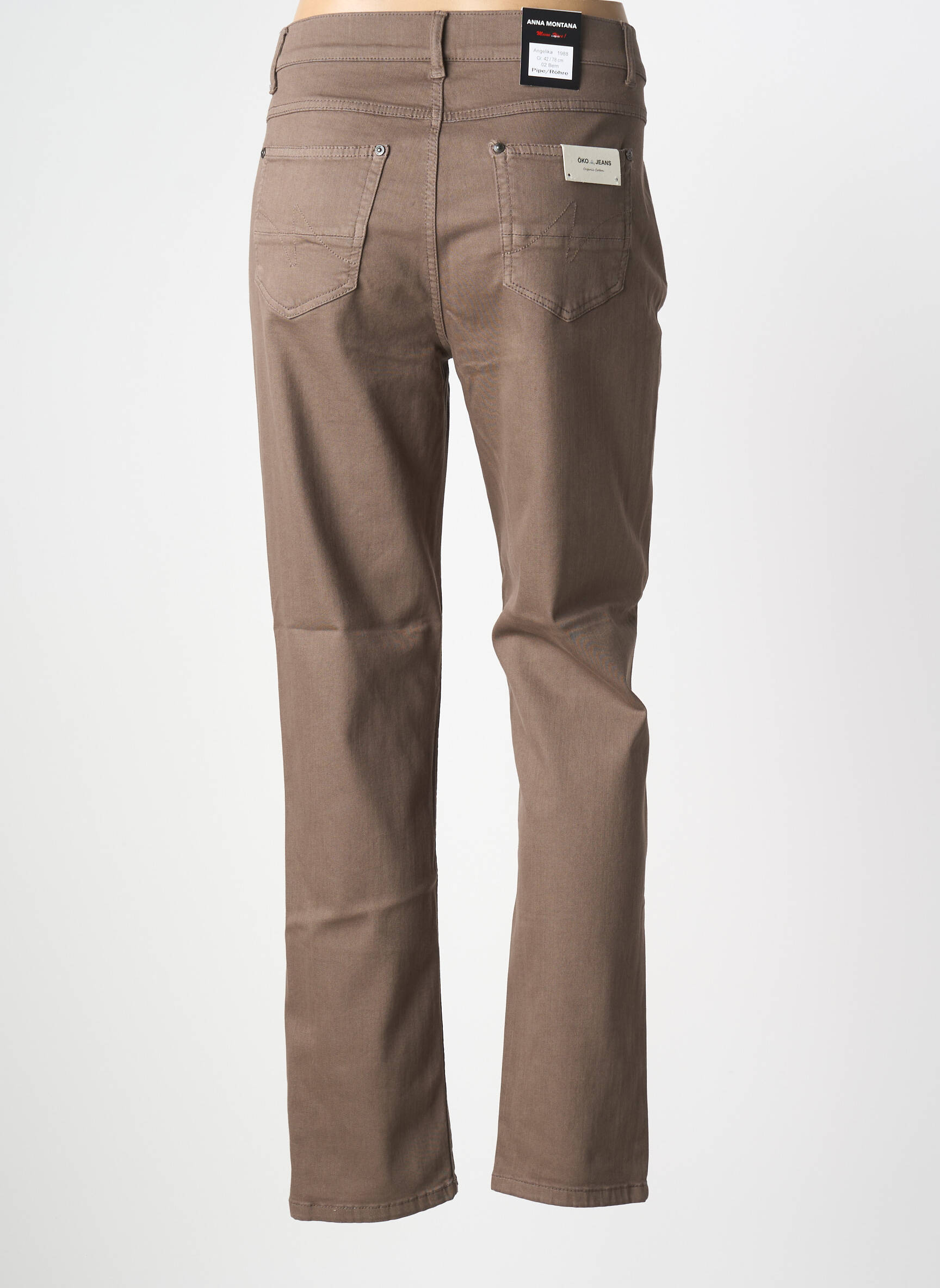 Pantalon slim tissage popeline taille normale marron ANNA MONTANA femme