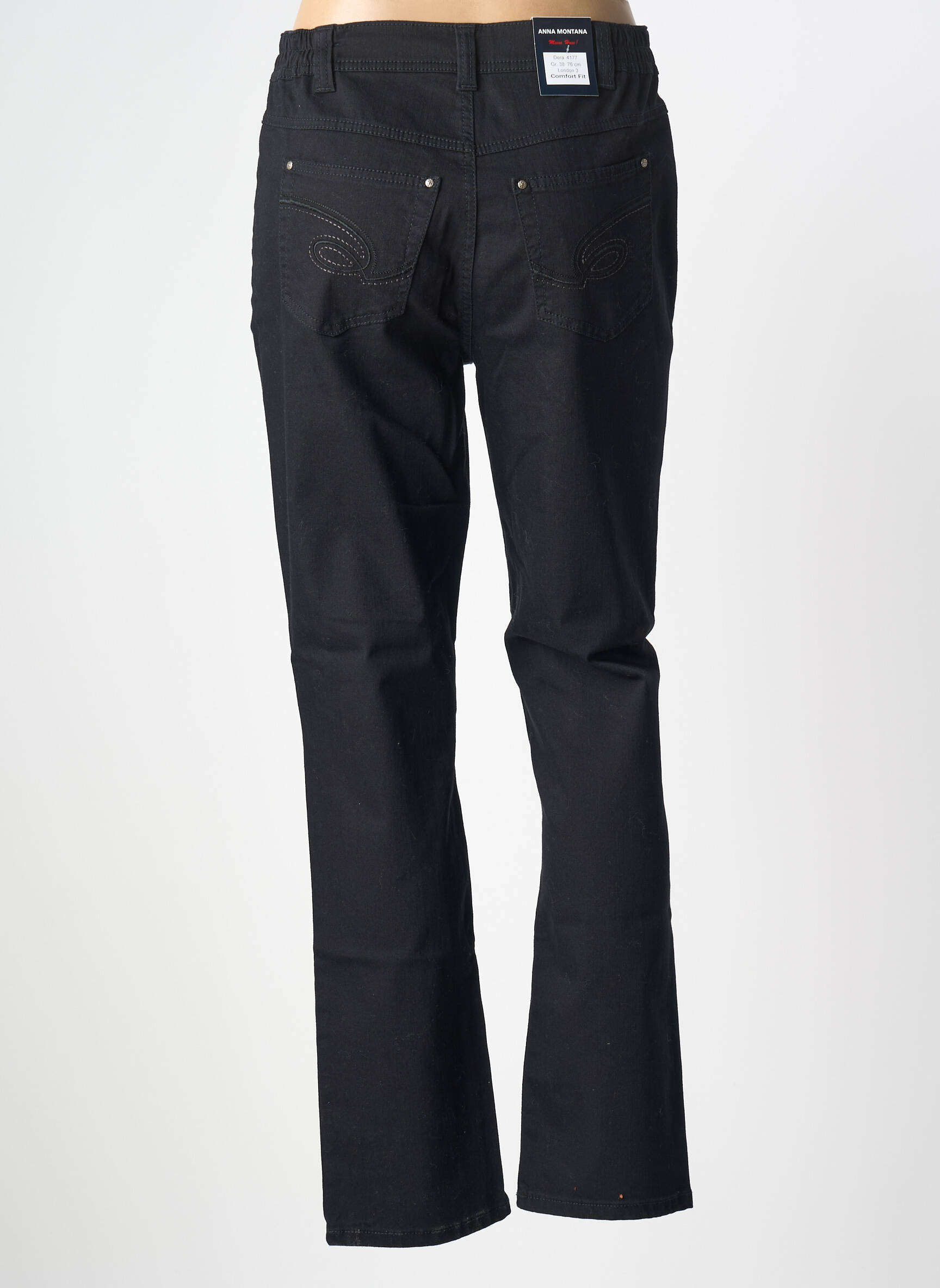 Jeans coupe droite stretch taille normale noir ANNA MONTANA femme